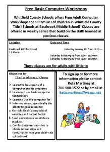 Free Basic Computer Workshops Whitfield County Schools offers