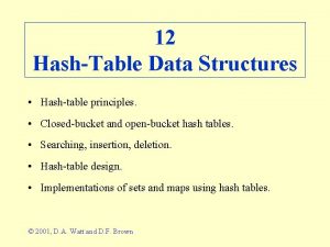 12 HashTable Data Structures Hashtable principles Closedbucket and