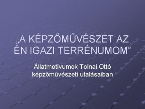 A KPZMVSZET AZ N IGAZI TERRNUMOM llatmotvumok Tolnai