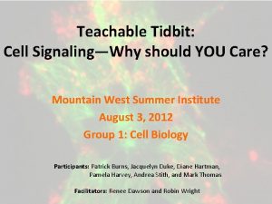 Teachable Tidbit Cell SignalingWhy should YOU Care Mountain
