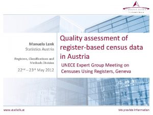 Manuela Lenk Statistics Austria Registers Classifications and Methods