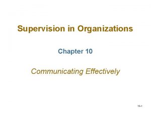Supervision in Organizations Chapter 10 Communicating Effectively 10