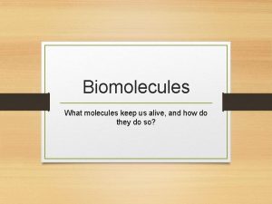 Biomolecules What molecules keep us alive and how