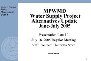 Monterey Peninsula Water Management District MPWMD Water Supply