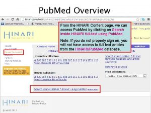 Pub Med Overview From the HINARI Content page