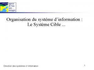 Organisation du systme dinformation Le Systme Cible Direction