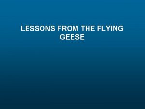 LESSONS FROM THE FLYING GEESE The next season