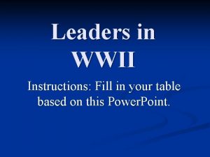 Leaders in WWII Instructions Fill in your table