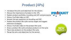 Product 4 Ps Introduce the aims and objectives