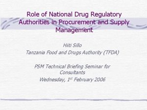 Role of National Drug Regulatory Authorities in Procurement