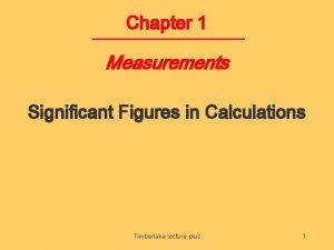 Chapter 1 Measurements Significant Figures in Calculations Timberlake