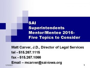 SAI Superintendents MentorMentee 2016 Five Topics to Consider