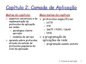 Captulo 2 Camada de Aplicao Metas do captulo