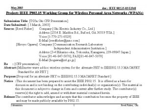 May 2003 doc IEEE 802 15 03119 r