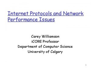 Internet Protocols and Network Performance Issues Carey Williamson