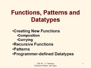 Functions Patterns and Datatypes Creating New Functions Composition