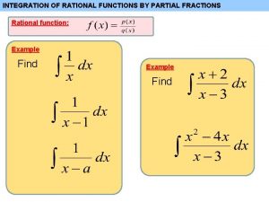 INTEGRATION OF RATIONAL FUNCTIONS BY PARTIAL FRACTIONS Rational