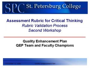 Assessment Rubric for Critical Thinking Rubric Validation Process