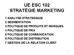 UE ESC 102 STRATGIE MARKETING 1 ANALYSE STRATEGIQUE