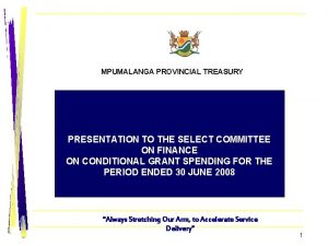 MPUMALANGA PROVINCIAL TREASURY PRESENTATION TO THE SELECT COMMITTEE