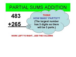 PARTIAL SUMS ADDITION 483 265 THINK HOW MANY