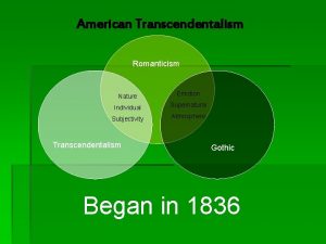 American Transcendentalism Romanticism Nature Emotion Individual Supernatural Subjectivity