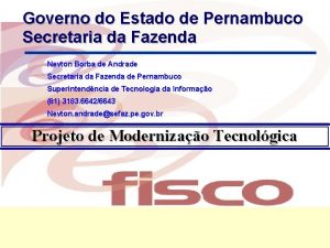 Governo do Estado de Pernambuco Secretaria da Fazenda