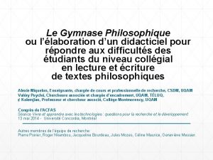 Le Gymnase Philosophique ou llaboration dun didacticiel pour