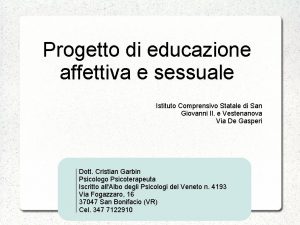 Progetto di educazione affettiva e sessuale Istituto Comprensivo