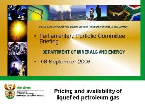 Parliamentary Portfolio Committee Briefing 06 September 2006 Pricing