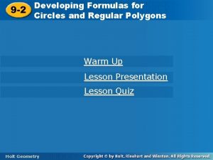 Developing Formulas for Developing Formulas 9 2 Circles