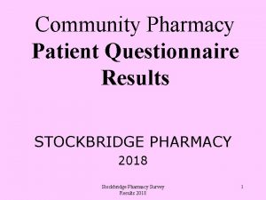 Community Pharmacy Patient Questionnaire Results STOCKBRIDGE PHARMACY 2018