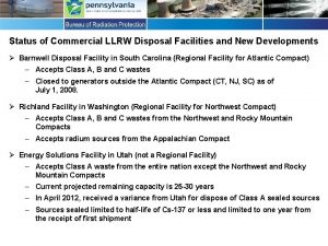 Status of Commercial LLRW Disposal Facilities and New