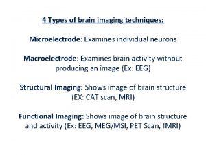 4 Types of brain imaging techniques Microelectrode Examines