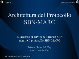 AKROS Informatica Finsiel Architettura del Protocollo SBNMARC L