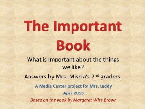 The Important Book What is important about the