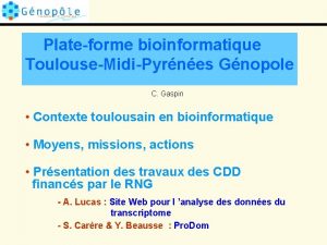 Plateforme bioinformatique ToulouseMidiPyrnes Gnopole C Gaspin Contexte toulousain