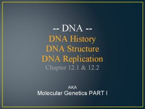 DNA DNA History DNA Structure DNA Replication Chapter