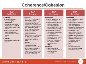 CoherenceCohesion DLLP Not Evident DLLP Emerging DLLP Developing