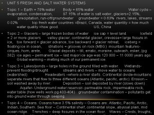 UNIT 5 FRESH AND SALT WATER SYSTEMS Topic