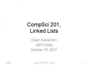 Comp Sci 201 Linked Lists Owen Astrachan Jeff Comp Sci 201 Linked Lists Owen Astrachan Jeff