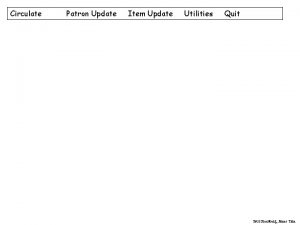 Circulate Patron Update Item Update Utilities Quit Saul