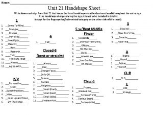 Name Unit 21 Handshape Sheet Write down each