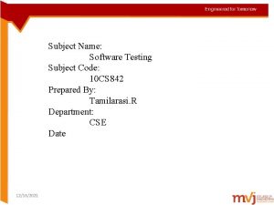 Subject Name Software Testing Subject Code 10 CS