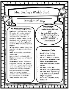 Mrs Lindseys Weekly Blast December 2 nd 2019