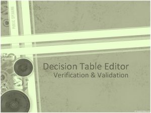 Decision Table Editor Verification Validation Outline Testing Process