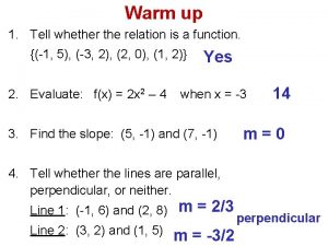 Warm up 1 Tell whether the relation is