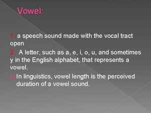 Vowel 1 a speech sound made with the