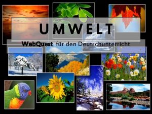 UMWELT Web Quest fr den Deutschunterricht Einleitung Als