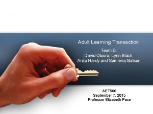 Adult Learning Transaction Team D David Obiora Lynn